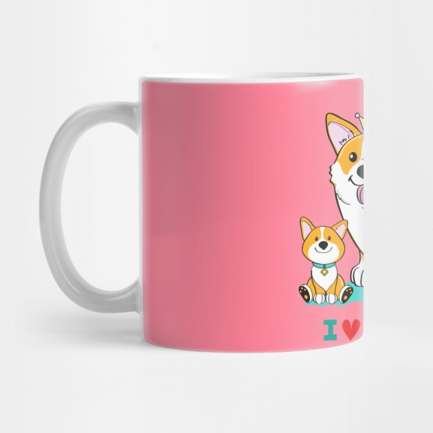 I Love You Mom - Funny Cute Corgi Puppy Artwork by Artistic muss